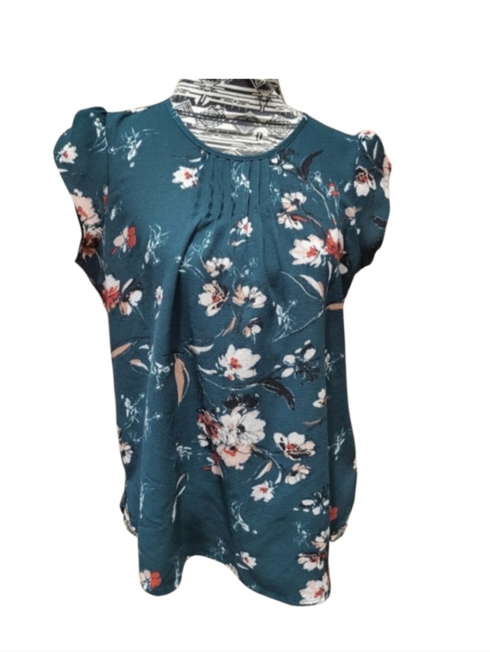 🏝️ Yellow Chair Green Floral Blouse with Tulip Sleeves Size Medium